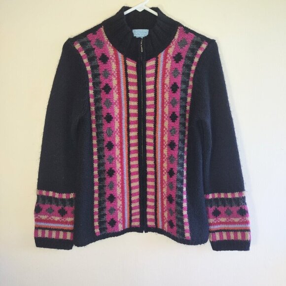 Mohair & Wool Cardigan Full Zip Boho Black & Pink Sz Small So Blue Sigrid Olsen - Picture 3 of 9
